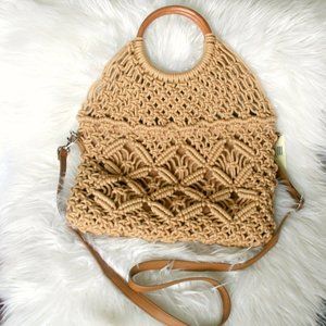 Macrame Natural Color Ring Tote Bag Boho Strap NWT